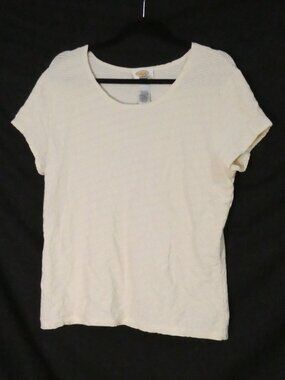 TALBOTS Textured Classic Off-White Short Sleeve Scoop Neck Tee - Size Large